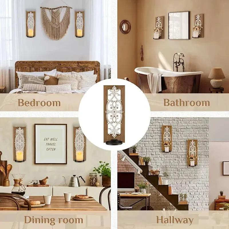 Candle Sconces - Rustic Wood Brown Wall by House Of Avana