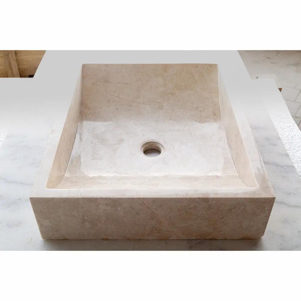 Cappuccino Beige Natural Marble Rectangular Above Counter Vessel Sink 18x21.5 Inch by GobekDesign