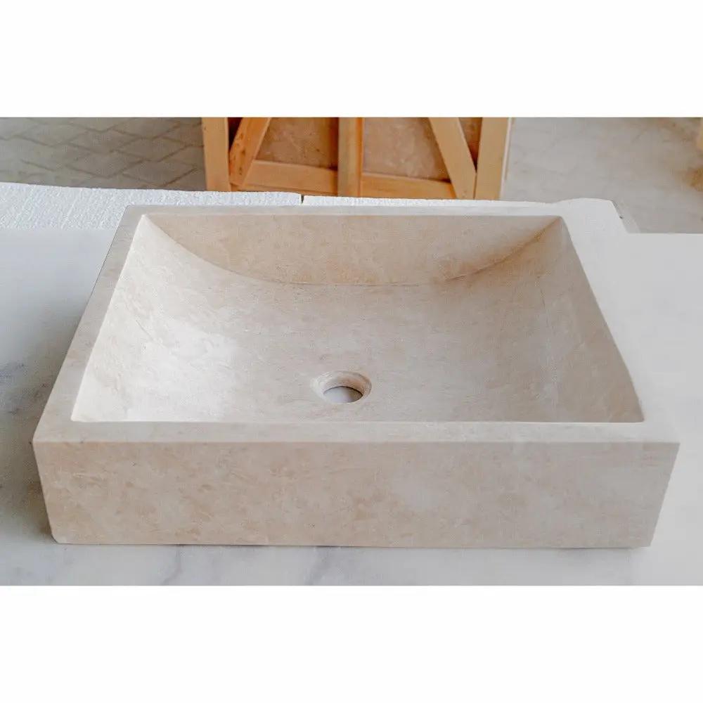 Cappuccino Beige Natural Marble Rectangular Above Counter Vessel Sink 18x21.5 Inch by GobekDesign