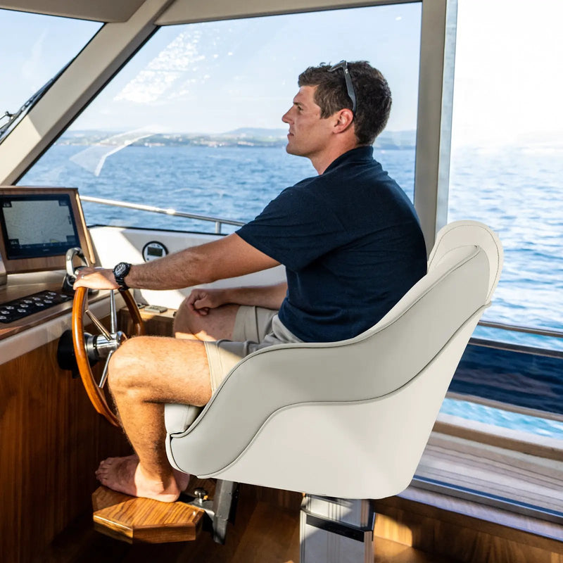 Captain Bucket Seat with Waterproof PVC Leather for Boat Sightseeing-White by DirectDeals