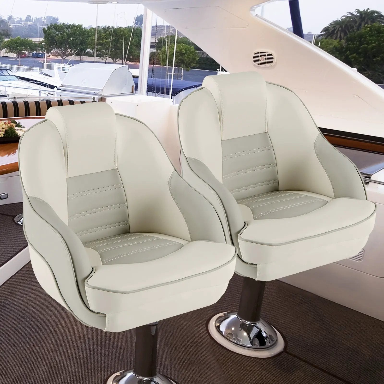 Captain Bucket Seat with Waterproof PVC Leather for Boat Sightseeing-White by DirectDeals