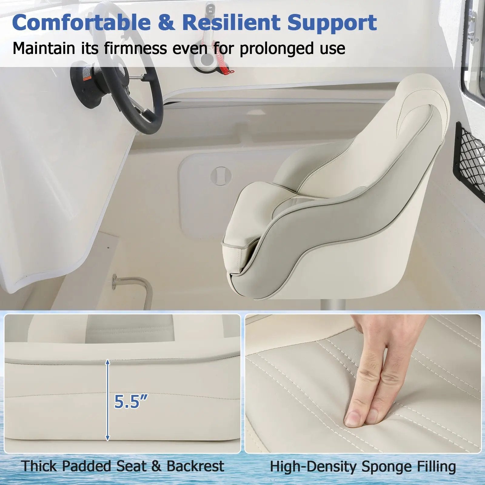 Captain Bucket Seat with Waterproof PVC Leather for Boat Sightseeing-White by DirectDeals