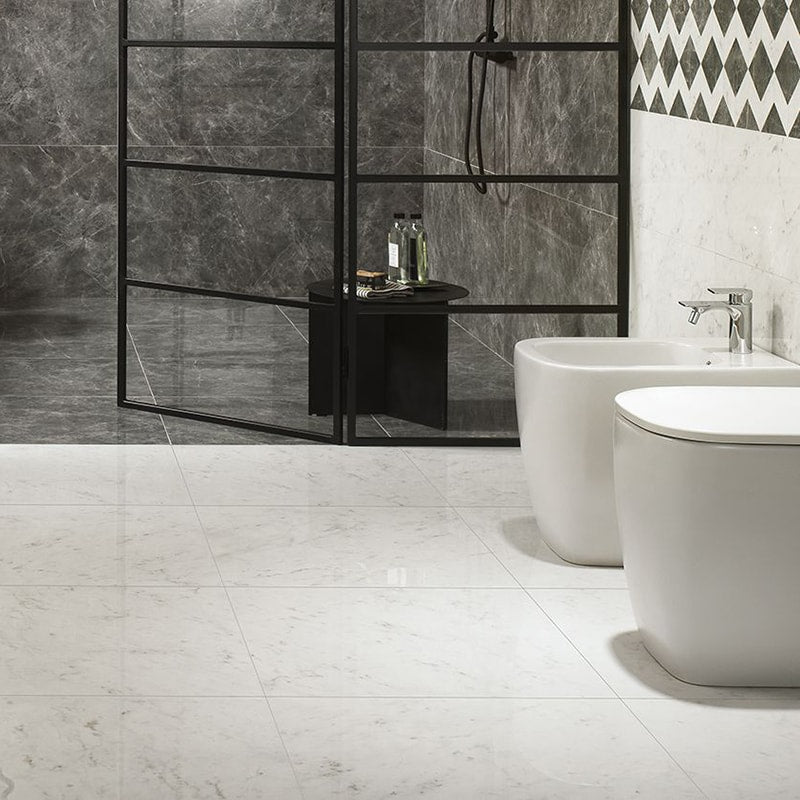 Carrara Blanco Natural Marble Look Porcelain Tiles 12x24 Porcelain Natural 12x24 Tiles — 3