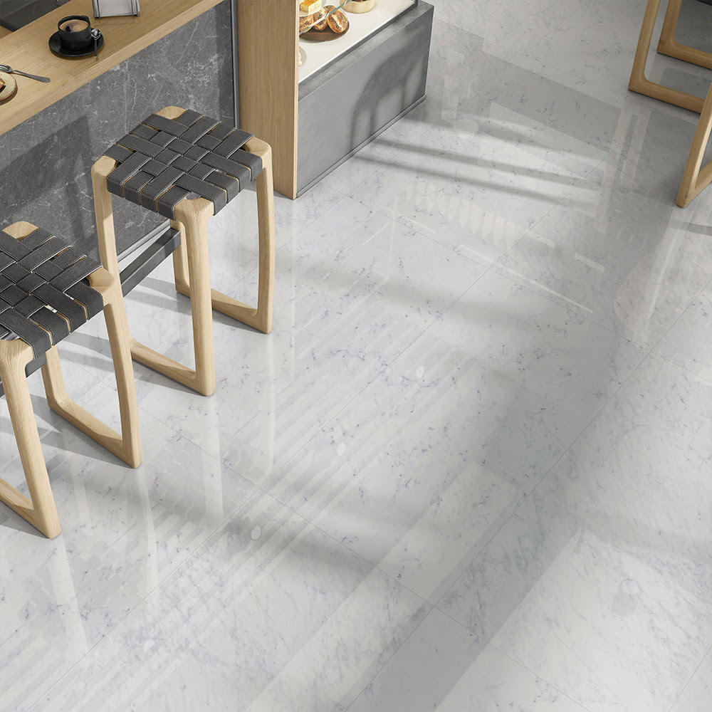Carrara Blanco Polished Marble Look Porcelain Tiles 24x48 Porcelain Polished 24x48 Tiles — 2