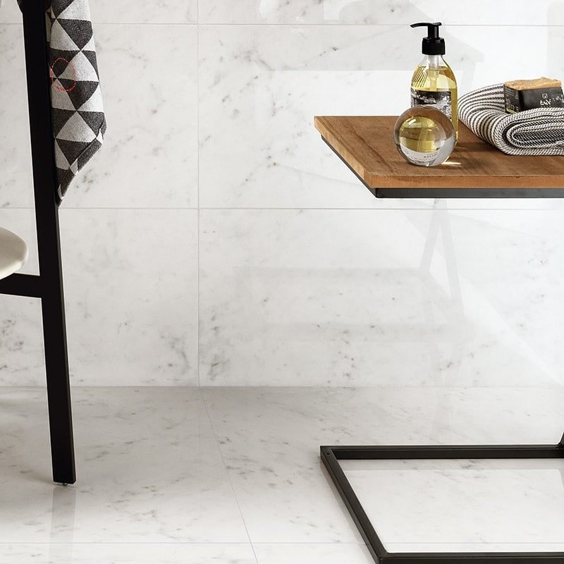 Carrara Blanco Polished Marble Look Porcelain Tiles 12x24 Porcelain Polished 12x24 Tiles — 2