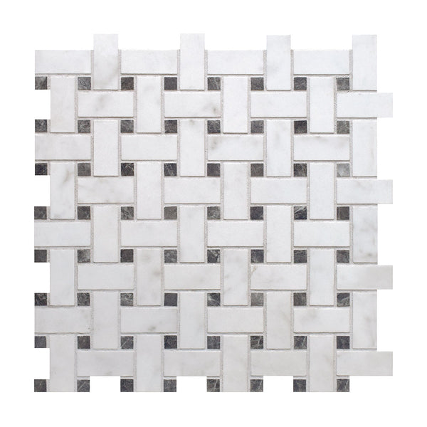 Carrara Blanco Polished Trama Marble Look Porcelain Mosaics 12x12
