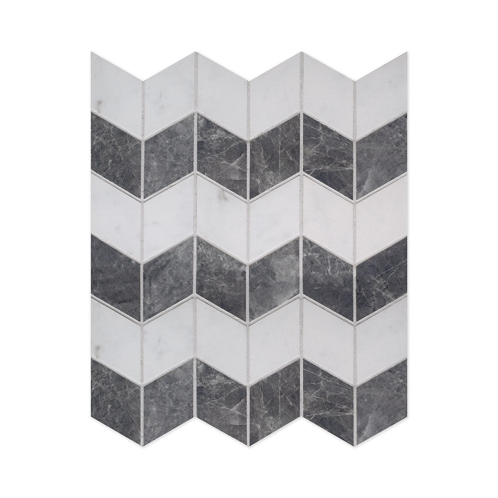 Carrara Blanco Polished Zig-Zag Marble Look Porcelain Mosaics 12x13 Porcelain Polished 12x18 Mosaics