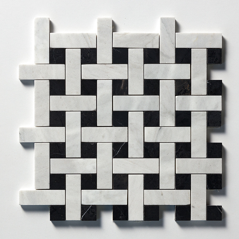 Carrara Blend Honed Basket Weave 1x3 Marble Mosaics 12x12 Marble Honed 12x12 Mosaics