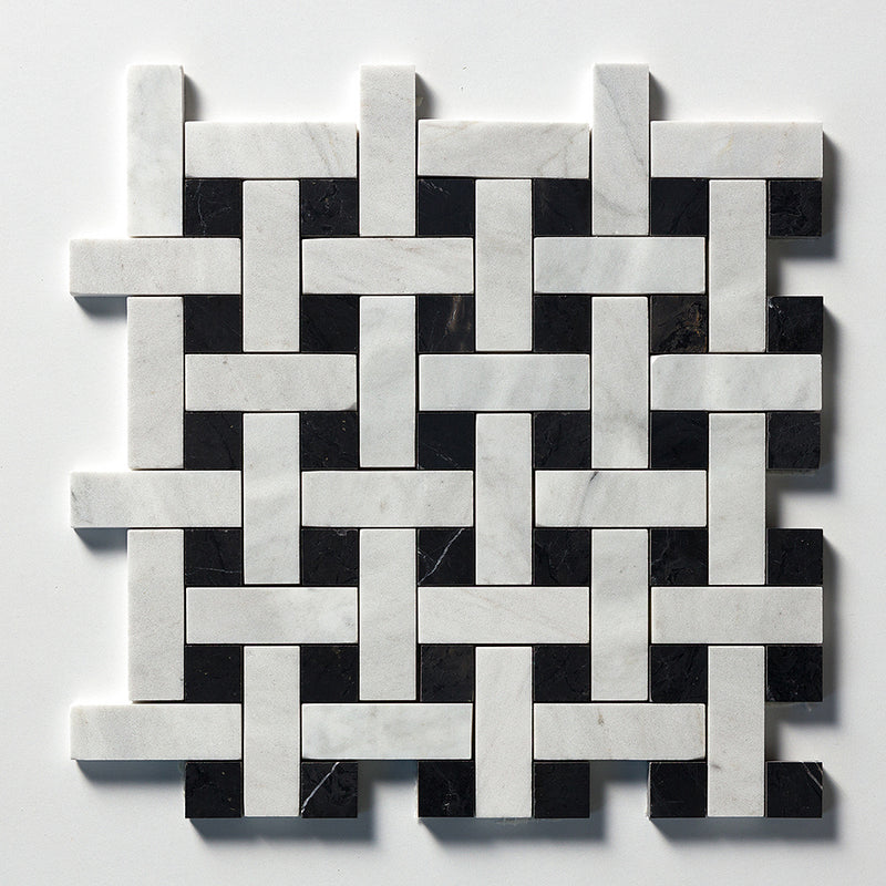 Carrara Blend Honed Basket Weave 1x3 Marble Mosaics 12x12 Marble Honed 12x12 Mosaics