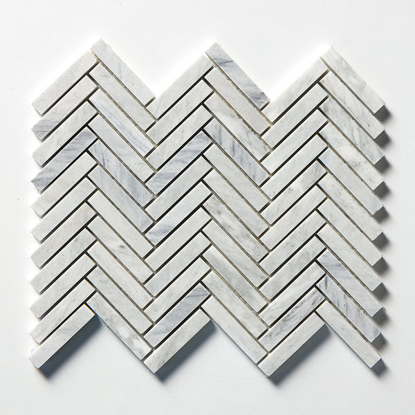Carrara Blend Honed Herringbone 5/8x3 Marble Mosaics 10 7/16x12 13/16