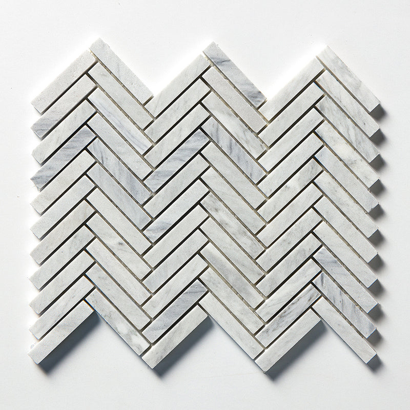 Carrara Blend Honed Herringbone 5/8x3 Marble Mosaics 10 7/16x12 13/16 Marble Honed 12x12 Mosaics
