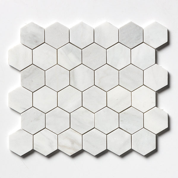 Carrara Blend Honed Hexagon 2 Marble Mosaics 10 3/8x12