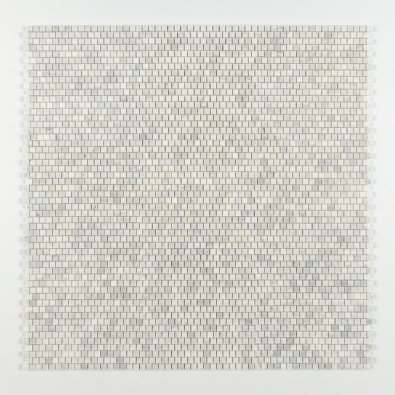 Carrara Blend Honed Staggered Joint 5/8x5/8 Marble Mosaics 12x12 Marble Honed 12x12 Mosaics — 1