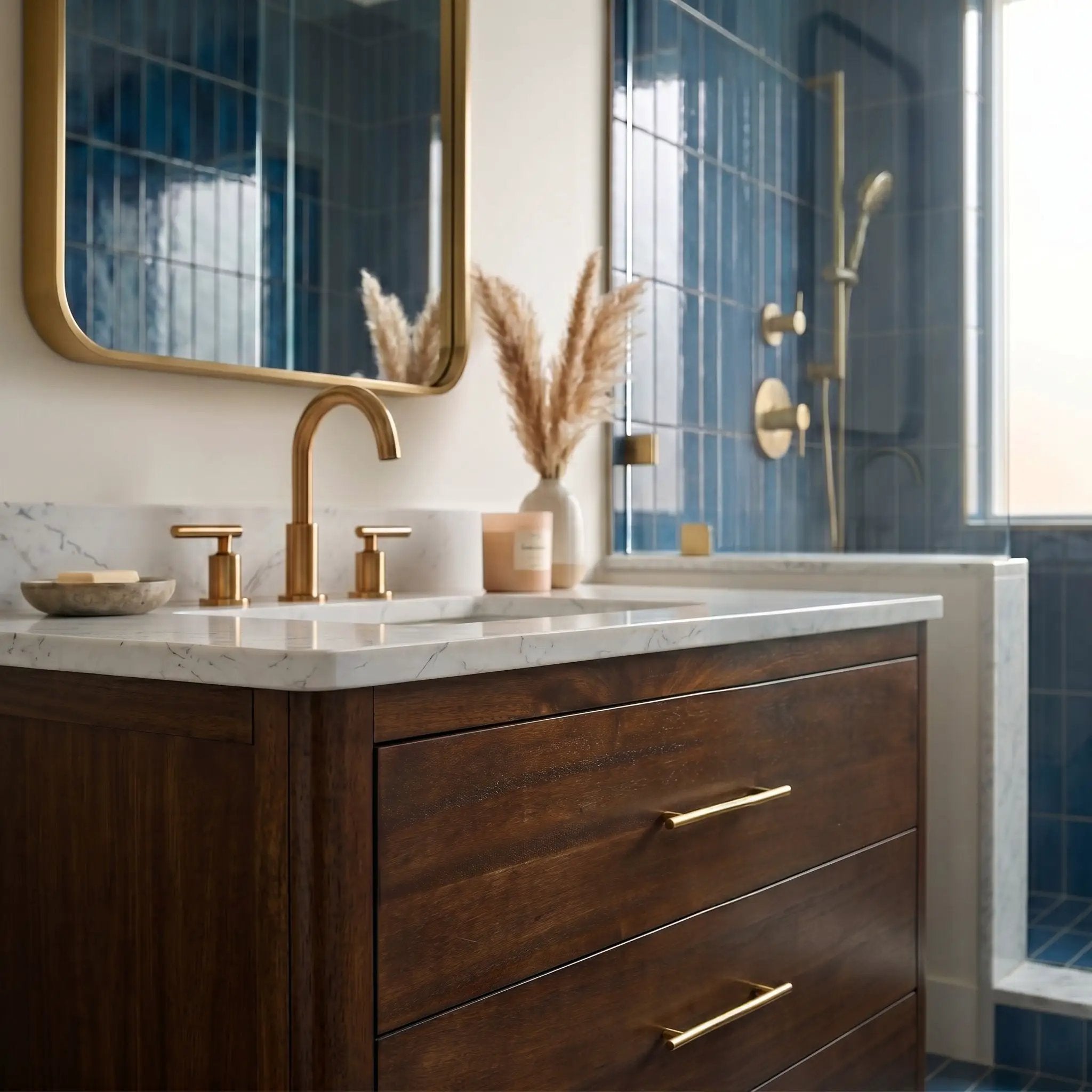 Carrara Contour Warm Walnut Bathroom Vanities 37x22 by Stonetiledepot