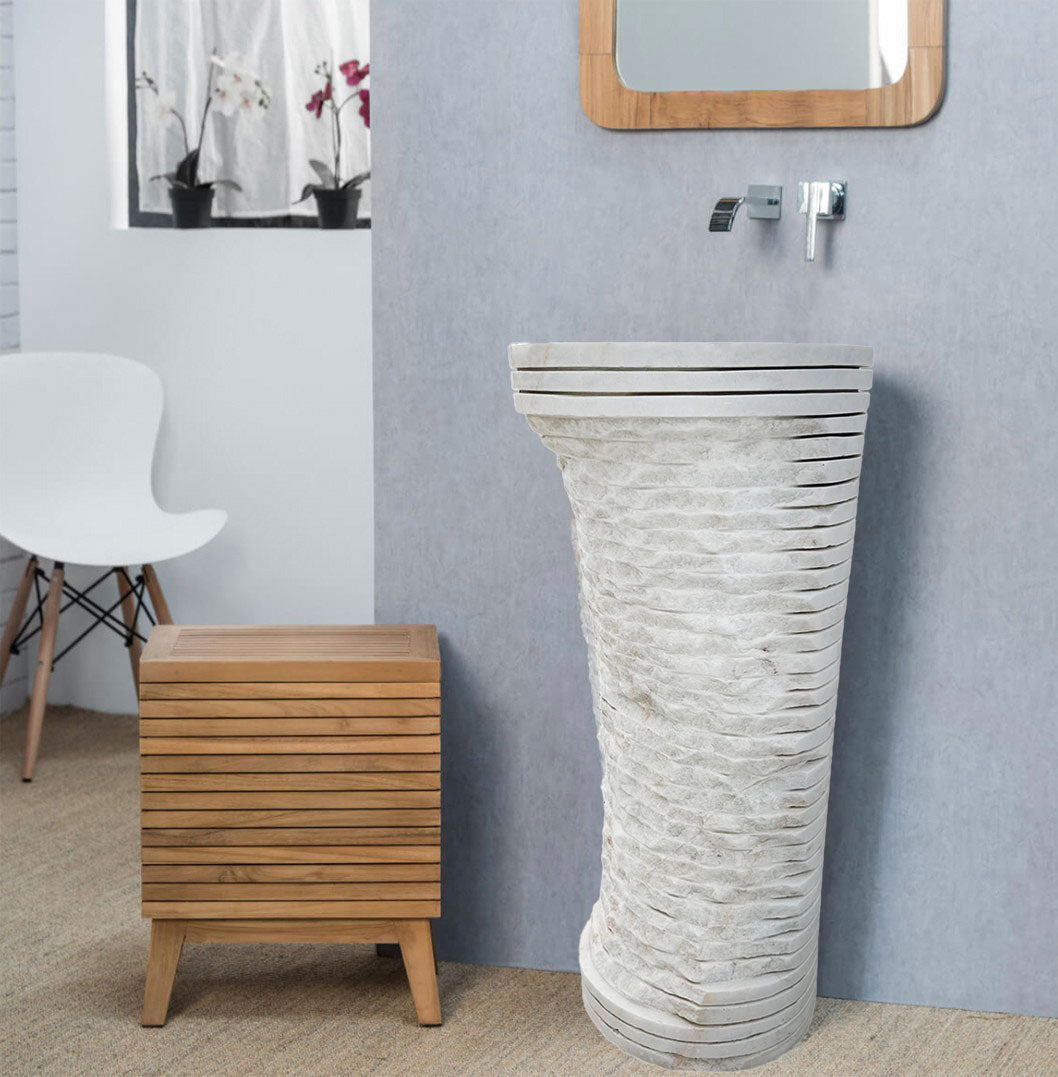 Carrara White Marble Designer Pedestal Stand-Alone Sink (W)16" (L)16" (H)36 by GobekDesign