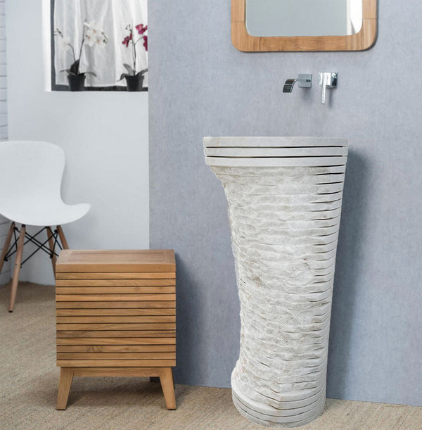 Carrara White Marble Hand-Carved Designer Pedestal Sink - 16x16x36