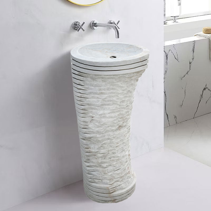 Carrara White Marble Designer Pedestal Stand-Alone Sink (W)16" (L)16" (H)36 by GobekDesign