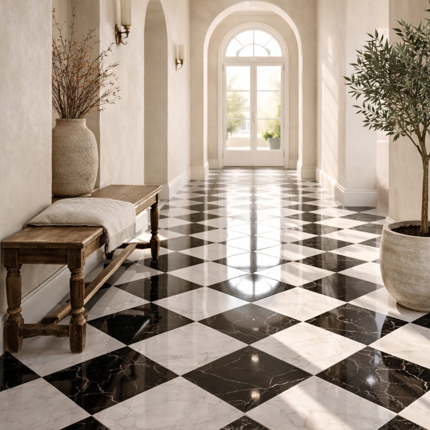 Black, Carrara T Honed Checkerboard Pattern Marble Tiles 12x12 Marble Honed 12x12 Tiles — 2