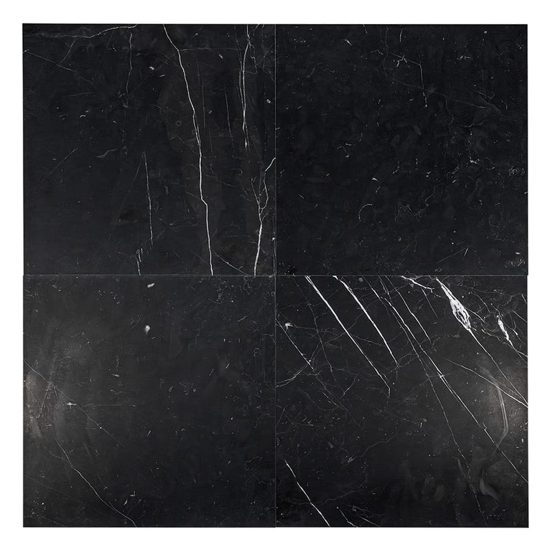 Black, Carrara T Honed Checkerboard Pattern Marble Tiles 12x12 Marble Honed 12x12 Tiles — 4