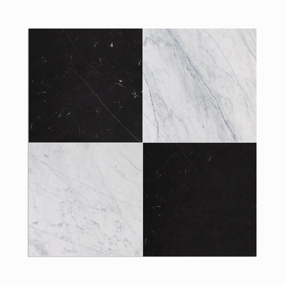 Black, Carrara T Honed Checkerboard Pattern Marble Tiles 12x12 Marble Honed 12x12 Tiles