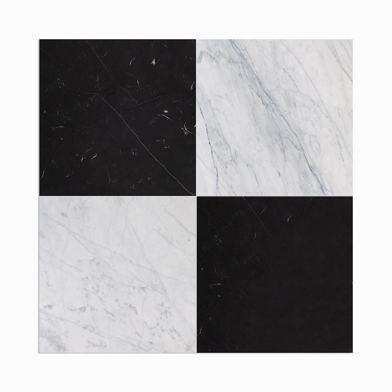 Black, Carrara T Honed Checkerboard Pattern Marble Tiles 12x12 Marble Honed 12x12 Tiles