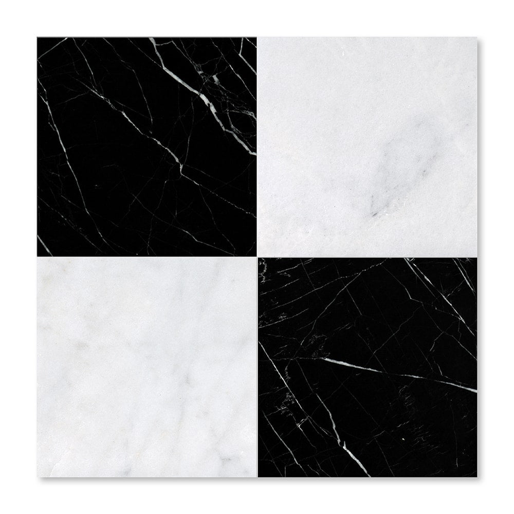 Black, Carrara T Polished Checkerboard Pattern Marble Tiles 12x12 Marble Polished 12x12 Tiles