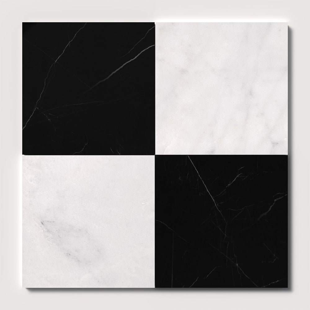 Black, Carrara T Polished Checkerboard Pattern Marble Tiles 18x18 Marble Polished 18x18 Tiles