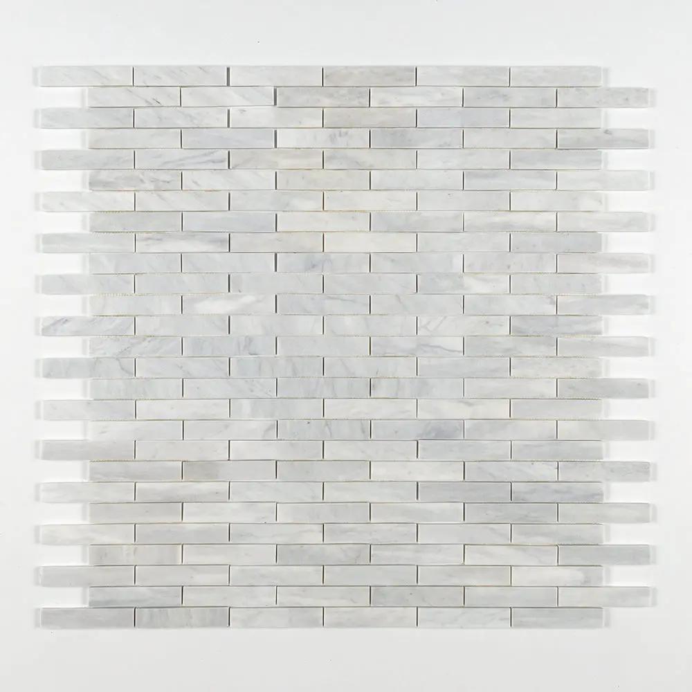 Carrara T Honed 1 1/4x6 Marble Mosaics 12x12 closeup 1