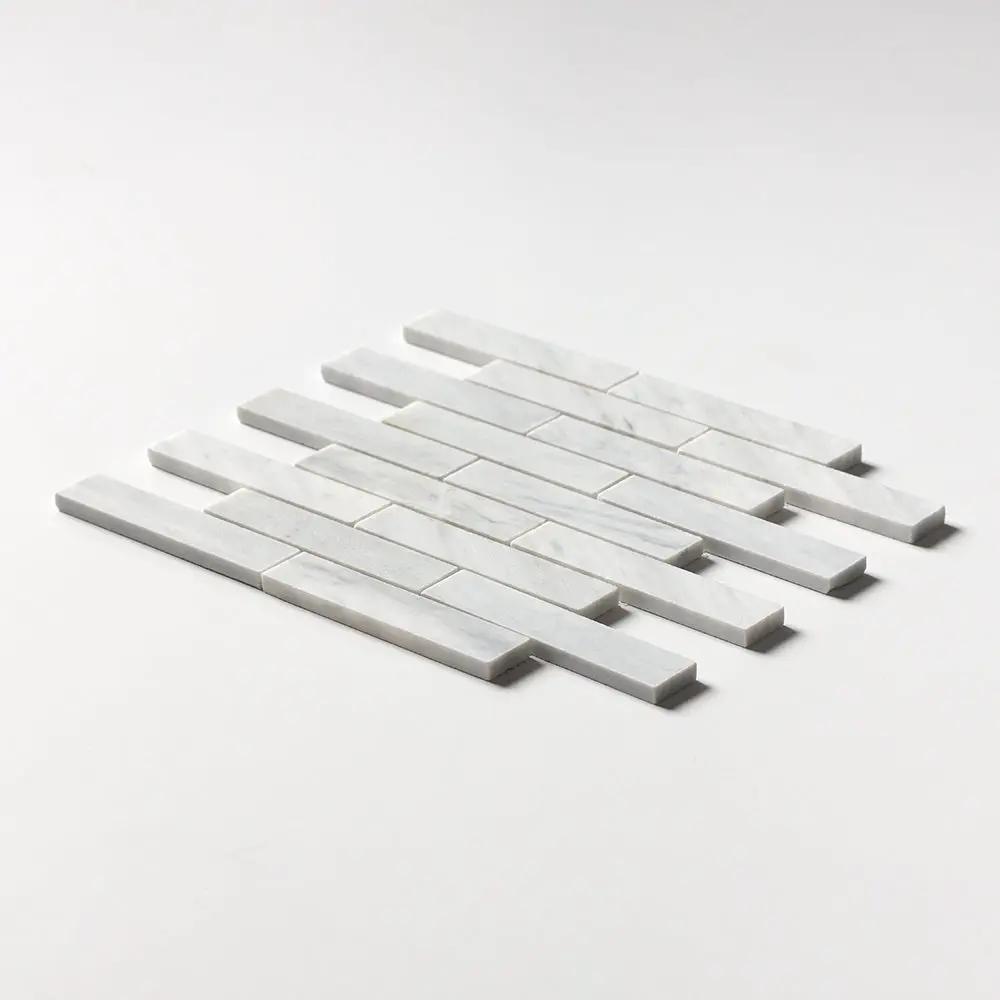 Carrara T Honed 1 1/4x6 Marble Mosaics 12x12 closeup 2