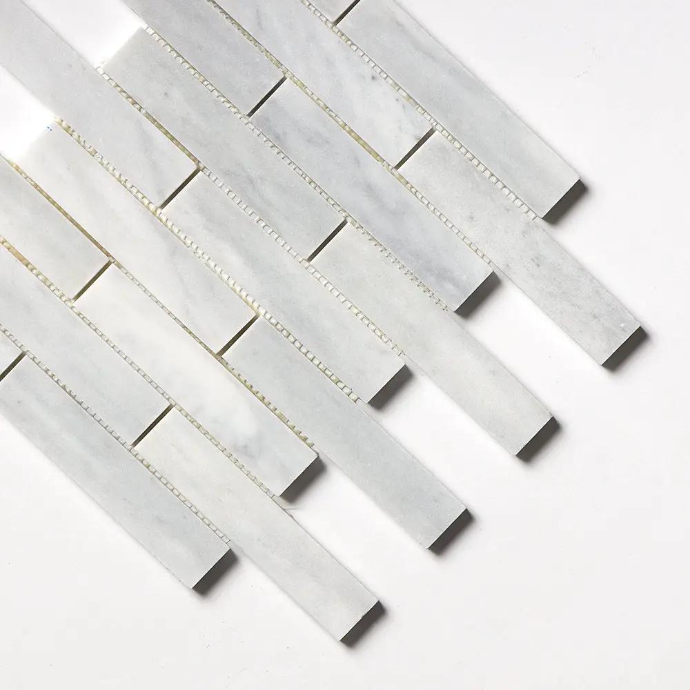 Carrara T Honed 1 1/4x6 Marble Mosaics 12x12 closeup 3