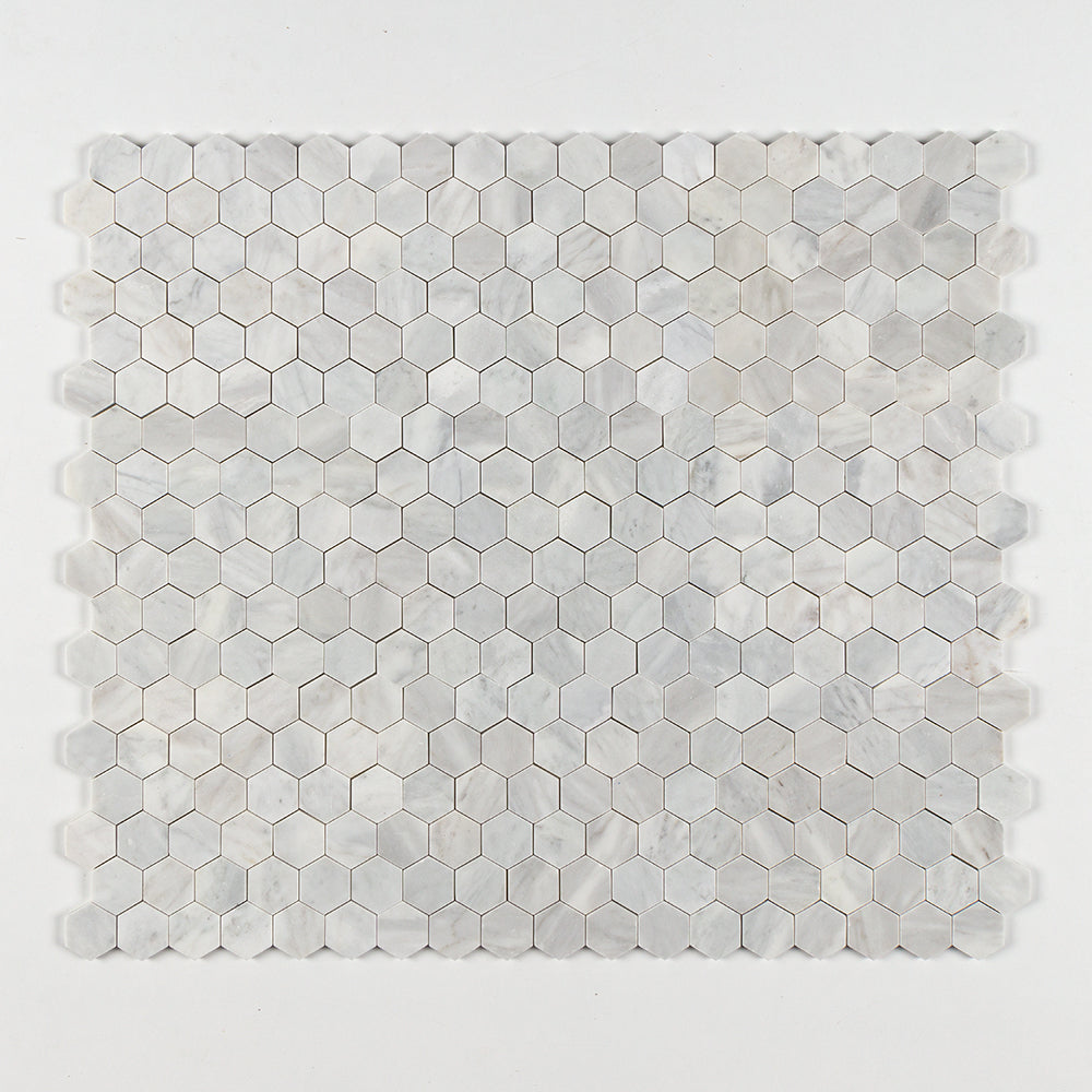 Carrara T Honed Hexagon Marble Mosaics 10 3/8x12 Marble Honed 12x12 Mosaics — 1