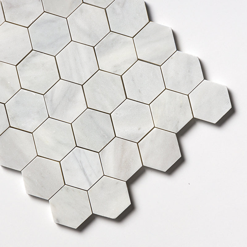 Carrara T Honed Hexagon Marble Mosaics 10 3/8x12 Marble Honed 12x12 Mosaics — 3