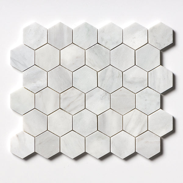 Carrara T Honed Hexagon Marble Mosaics 10 3/8x12