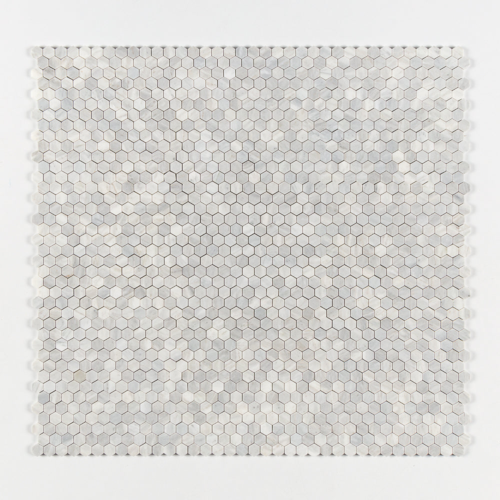 Carrara T Honed Hexagon 1x1 Marble Mosaics 11 1/2x12 1/4 Marble Honed 12x12 Mosaics — 1