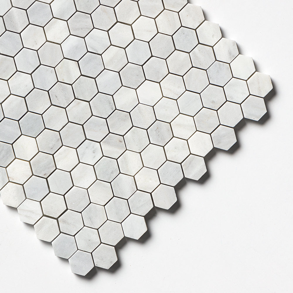 Carrara T Honed Hexagon 1x1 Marble Mosaics 11 1/2x12 1/4 Marble Honed 12x12 Mosaics — 3