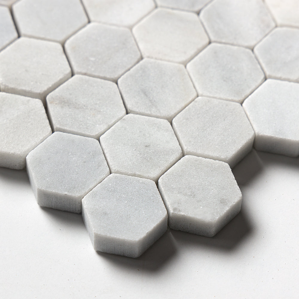 Carrara T Honed Hexagon 1x1 Marble Mosaics 11 1/2x12 1/4 Marble Honed 12x12 Mosaics — 4