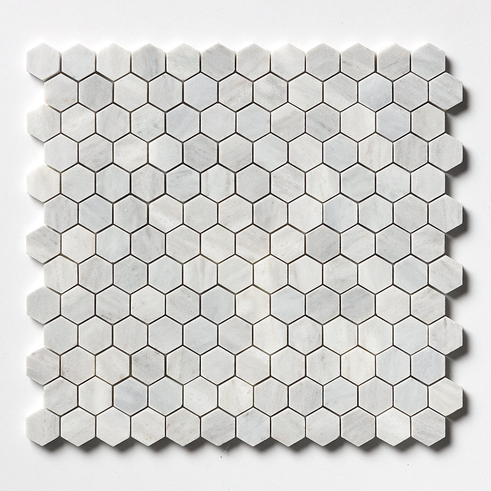Carrara T Honed Hexagon 1x1 Marble Mosaics 11 1/2x12 1/4 Marble Honed 12x12 Mosaics