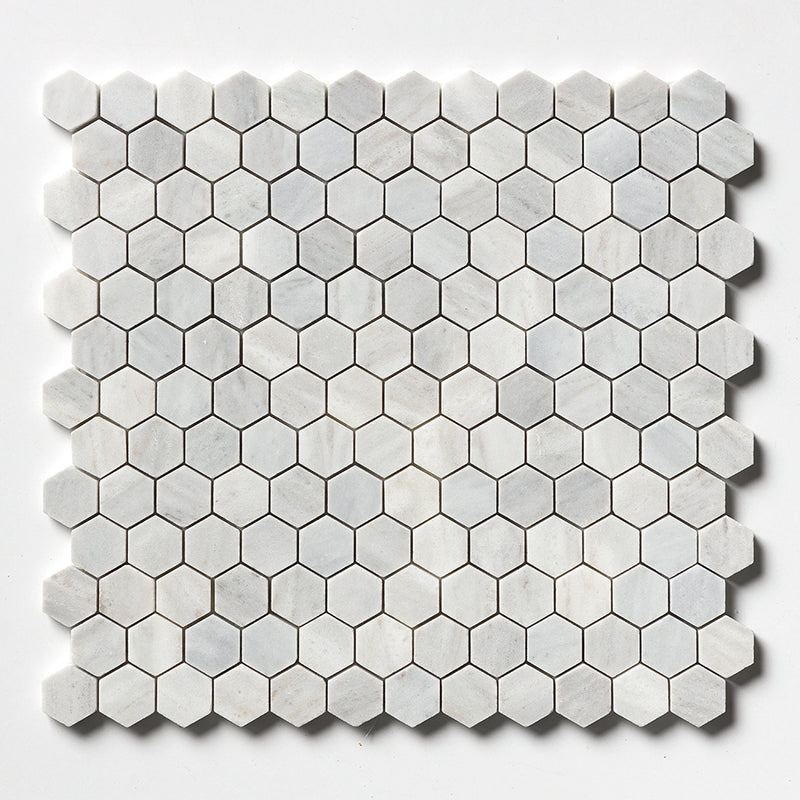 Carrara T Honed Hexagon 1x1 Marble Mosaics 11 1/2x12 1/4 Marble Honed 12x12 Mosaics