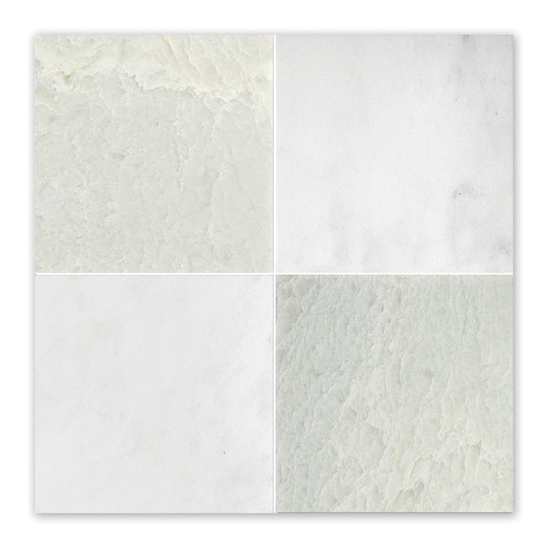 Carrara T, Ming Green Polished Checkerboard Marble Tiles 12x24