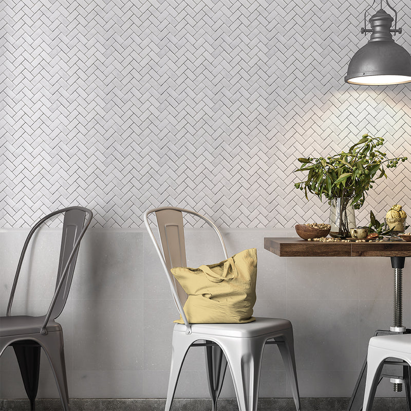 Carrara T Polished Herringbone Marble Mosaics 12 1/8x13 3/8 Marble Polished 12x18 Mosaics — 2
