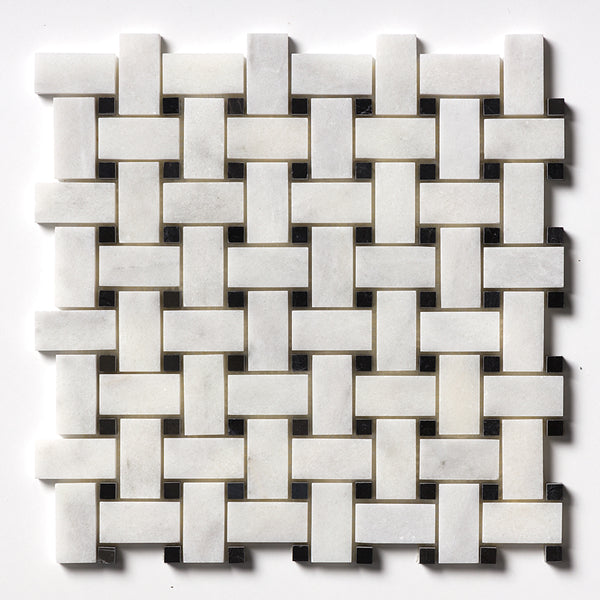 Carrara T Polished Basket Weave Marble Mosaics 12x12