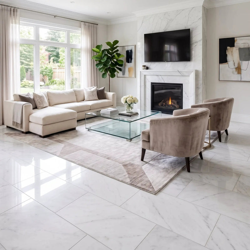 Carrara T Polished Marble Tiles 12x24 by Stonetiledepot