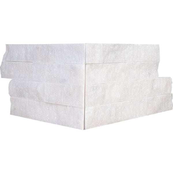 Carrara T Rock Face Corner Marble Ledger Panel 6x12