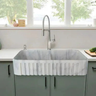Carrara White Marble Farmhouse Apron Double Kitchen Sink 18x36 by GobekDesign