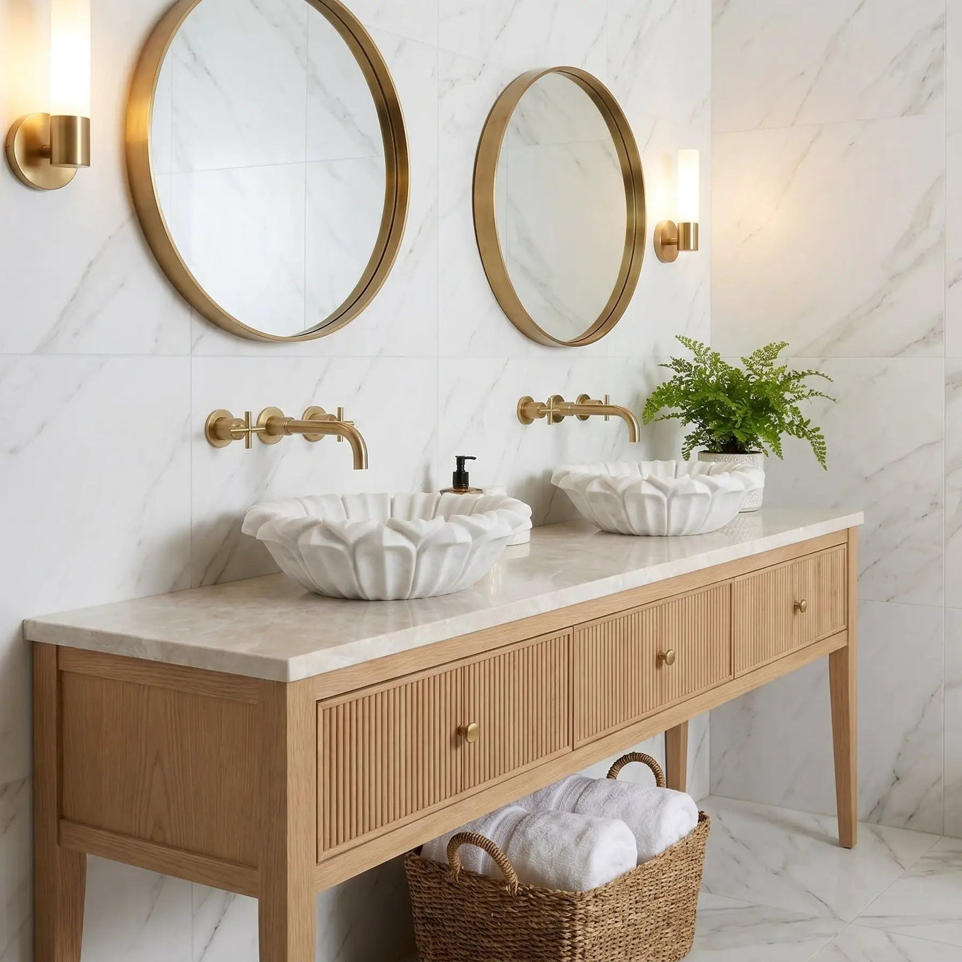 Carrara White Marble Flower Shaped Sink - Polished 18 Diameter by GobekDesign