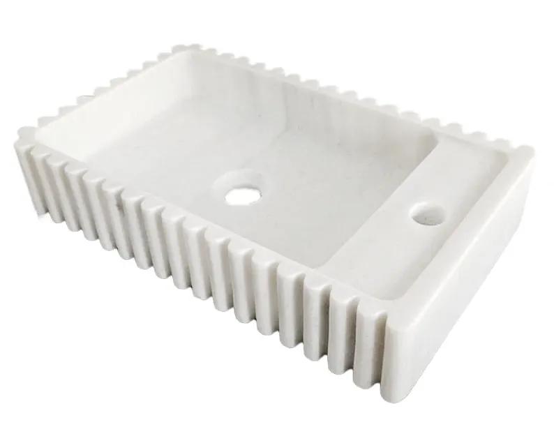 Carrara White Marble Vanity Sink Wall Mount - Fluted 12x20x4 by GobekDesign