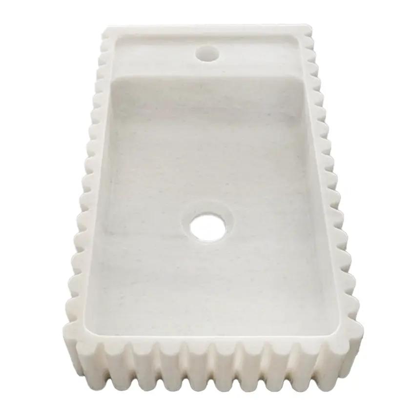 Carrara White Marble Vanity Sink Wall Mount - Fluted 12x20x4 by GobekDesign