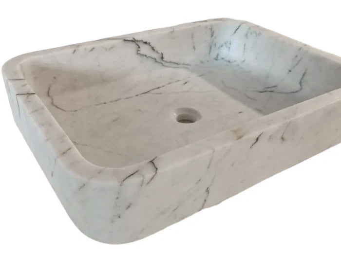Carrara White Marble Above Vanity Bathroom Sink (W)16" (L)24" (H)5" by GobekDesign