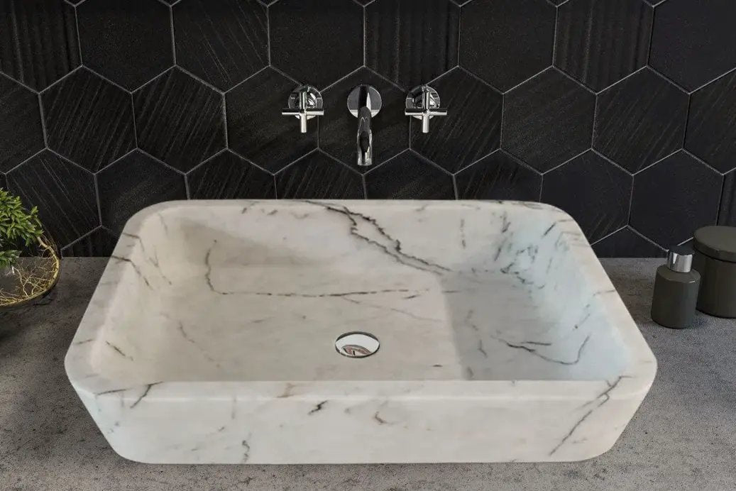 Carrara White Marble Handcrafted Wall-Mount Bathroom Sink 16x24 Inches by GobekDesign