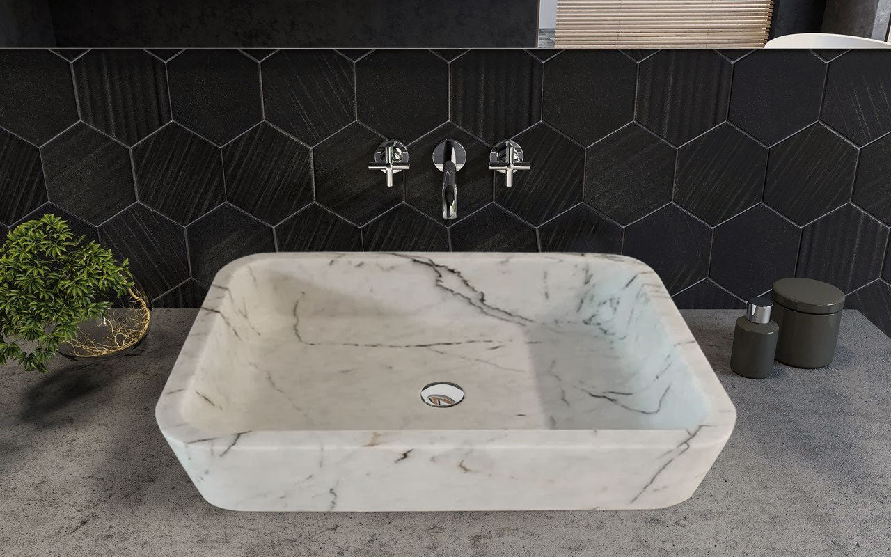 Carrara White Marble Above Vanity Bathroom Sink (W)16" (L)24" (H)5" by GobekDesign